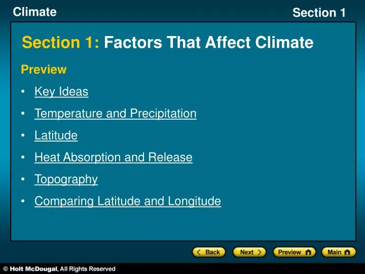 section 1 factors that affect climate