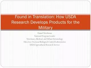Found in Translation: How USDA Research Develops Products for the Military