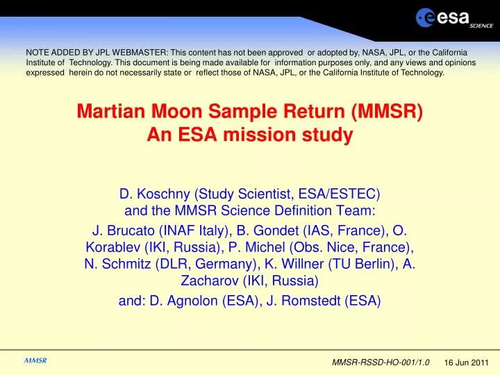 martian moon sample return mmsr an esa mission study