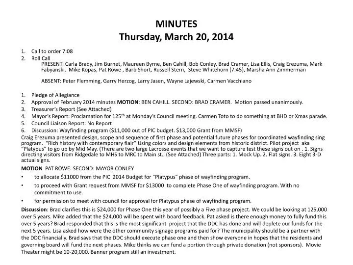 minutes thursday march 20 2014