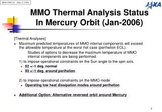 MMO Thermal Analysis Status In Mercury Orbit (Jan-2006)