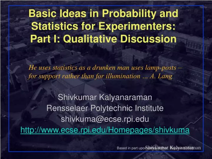 basic ideas in probability and statistics for experimenters part i qualitative discussion