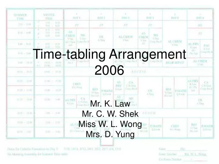 time tabling arrangement 2006