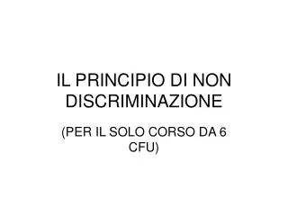 il principio di non discriminazione
