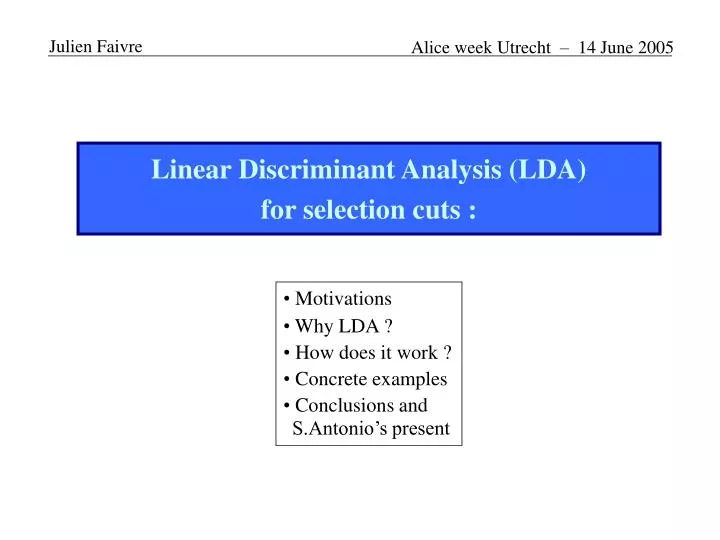 linear discriminant analysis lda for selection cuts