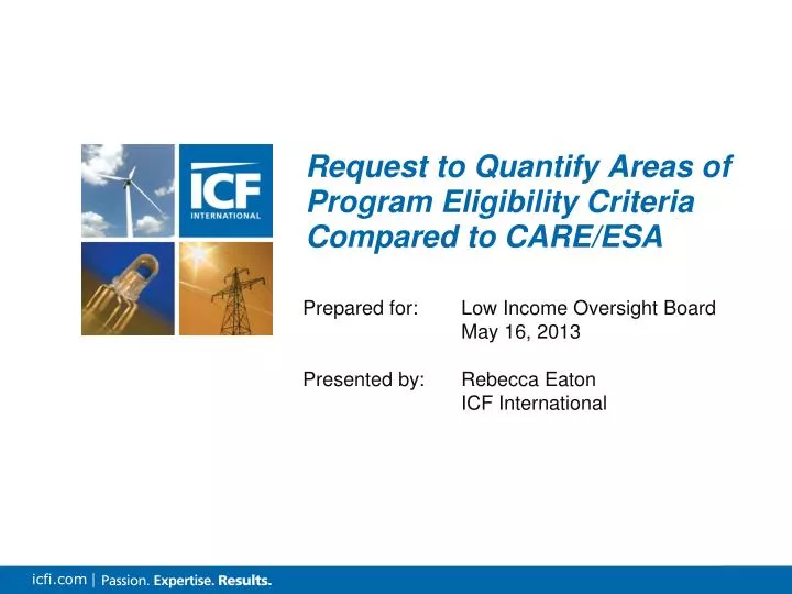 request to quantify areas of program eligibility criteria compared to care esa