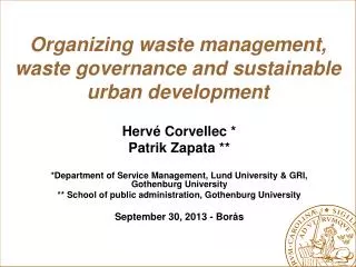 Organizing waste management, waste governance and sustainable urban development