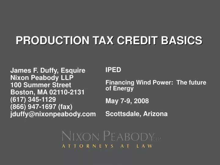 production tax credit basics