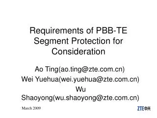 Requirements of PBB-TE Segment Protection for Consideration