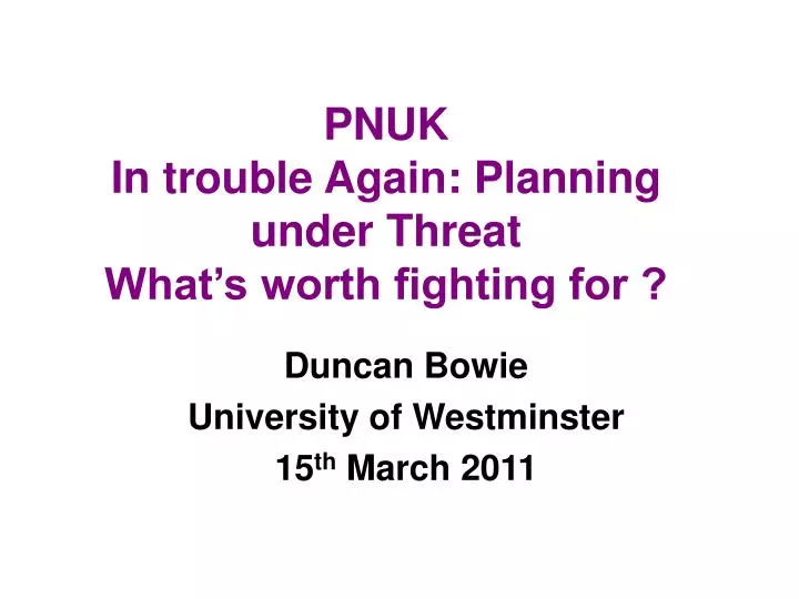 duncan bowie university of westminster 15 th march 2011