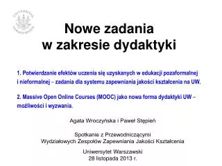nowe zadania w zakresie dydaktyki