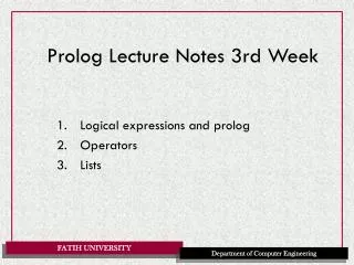 Prolog Lecture Notes 3rd Week