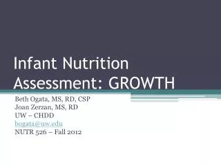 Infant Nutrition Assessment: GROWTH
