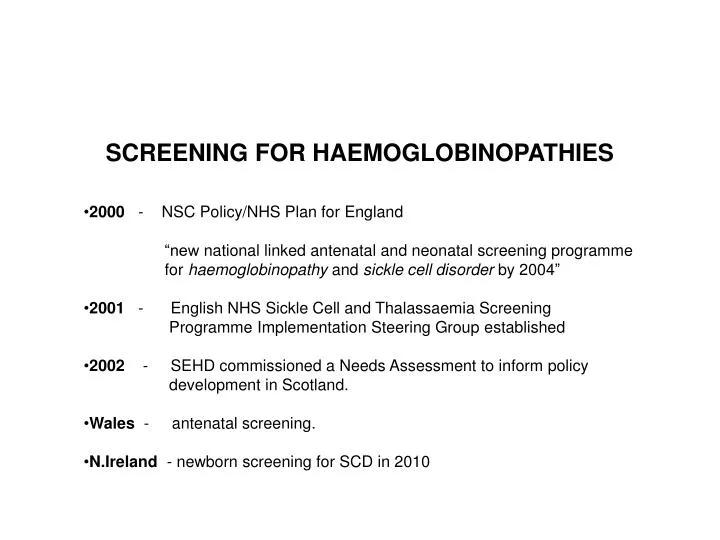 screening for haemoglobinopathies