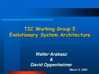 TIC Working Group E Evolutionary System Architecture