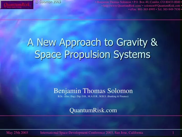 a new approach to gravity space propulsion systems