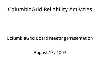 ColumbiaGrid Reliability Activities