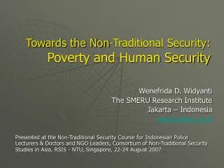 Towards the Non-Traditional Security: Poverty and Human Security