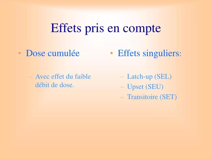 effets pris en compte