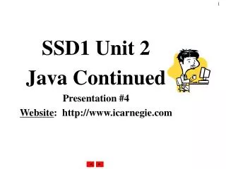 SSD1 Unit 2 Java Continued Presentation #4 Website : icarnegie