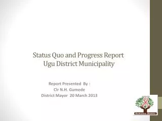 Status Quo and Progress Report Ugu District Municipality