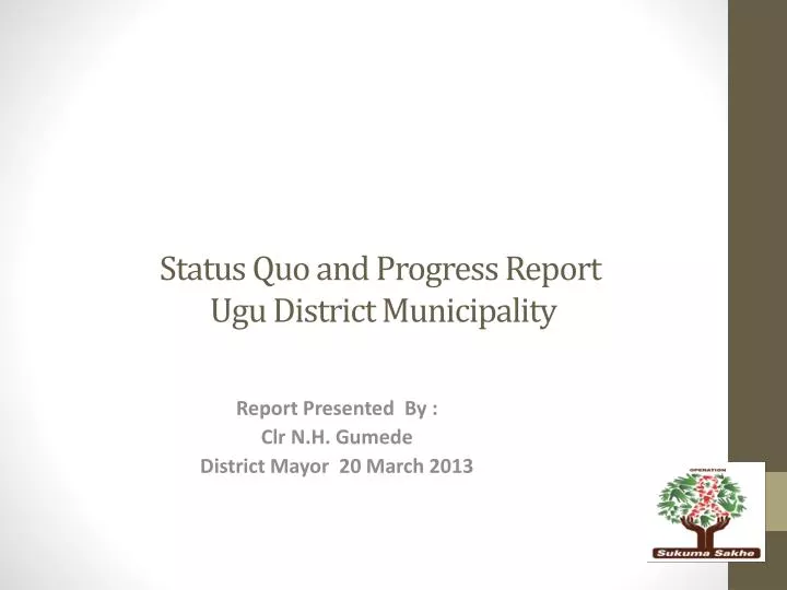 status quo and progress report ugu district municipality