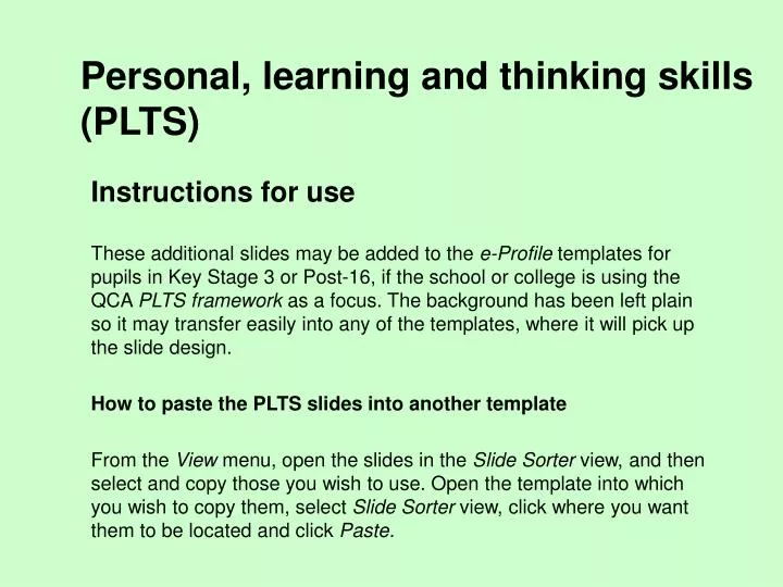 personal learning and thinking skills plts
