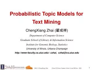 Probabilistic Topic Models for Text Mining