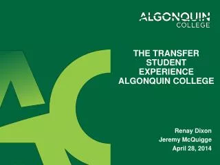 The Transfer Student Experience Algonquin College