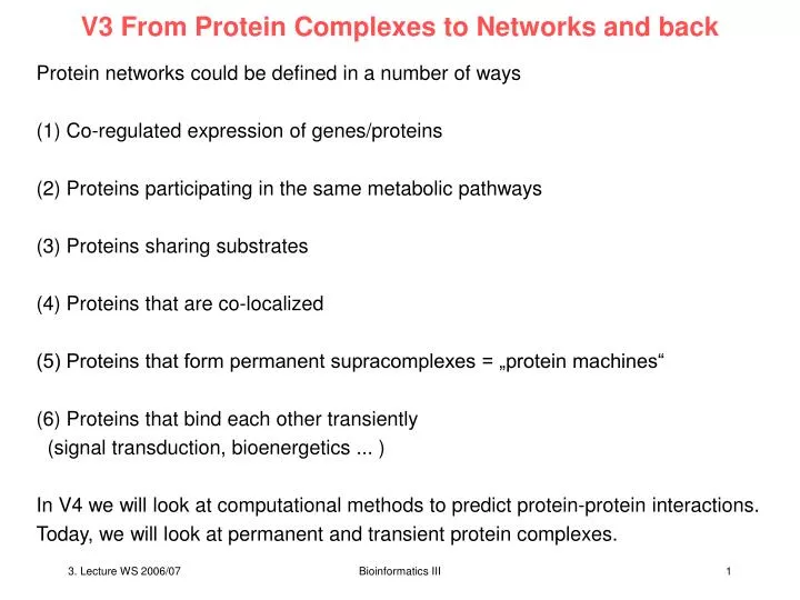 v3 from protein complexes to networks and back