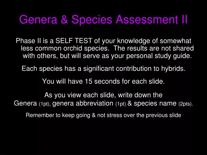 genera species assessment ii