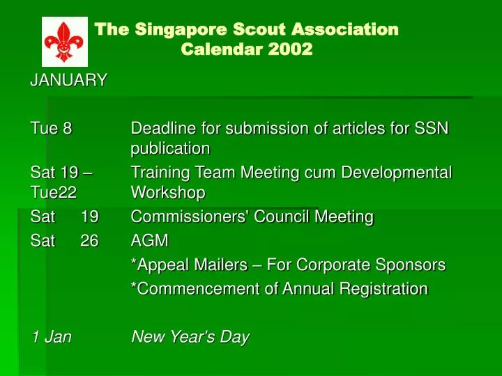 the singapore scout association calendar 2002