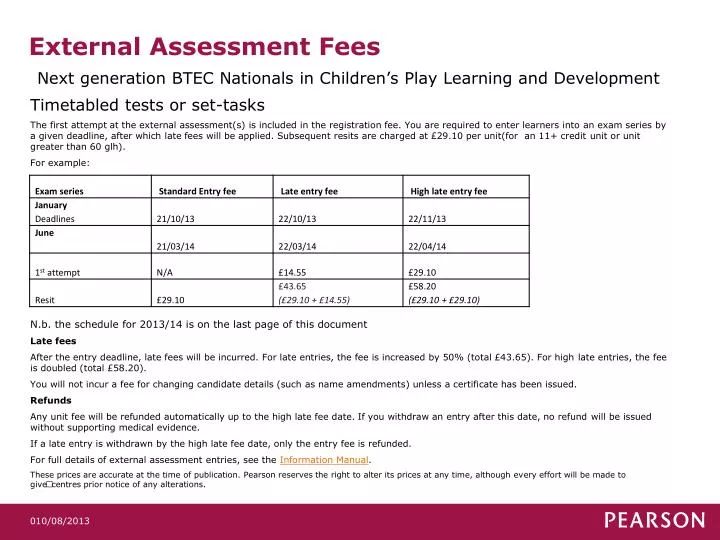 external assessment fees next generation btec nationals in children s play learning and development