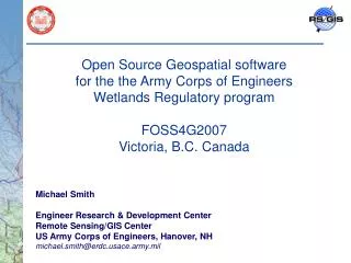 Michael Smith Engineer Research &amp; Development Center Remote Sensing/GIS Center