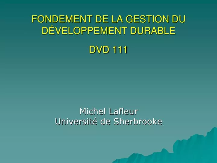 fondement de la gestion du d veloppement durable dvd 111