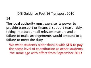 DfE Guidance Post 16 Transport 2010 14