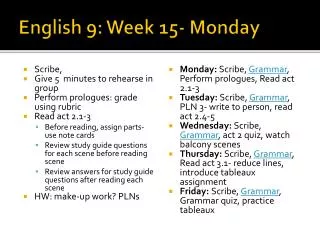 English 9: Week 15- Monday