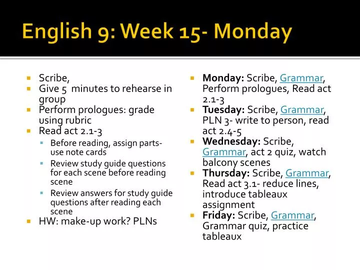english 9 week 15 monday