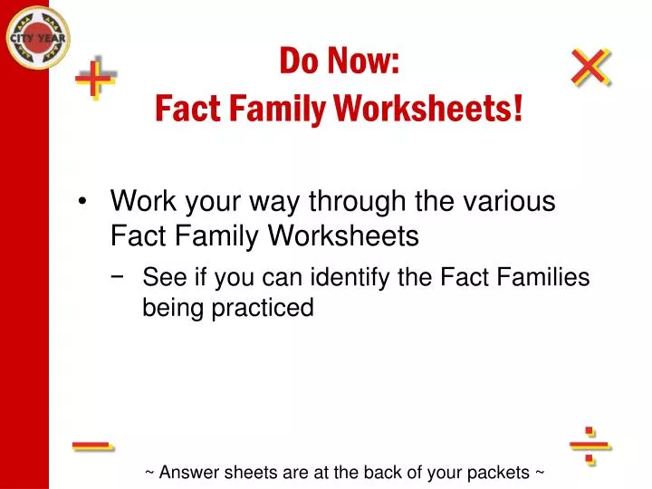 do now fact family worksheets