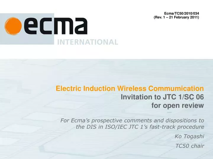 electric induction wireless commumication invitation to jtc 1 sc 06 for open review