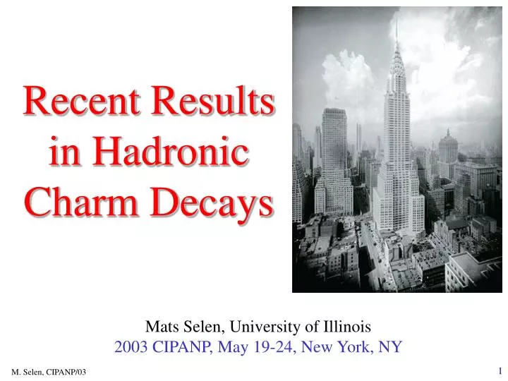 recent results in hadronic charm decays