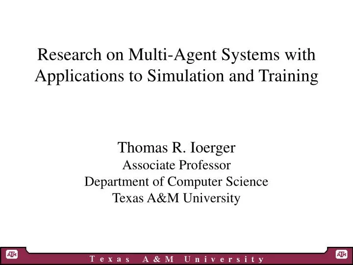 research on multi agent systems with applications to simulation and training