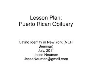 Lesson Plan: Puerto Rican Obituary