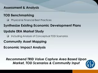 TOD Benchmarking Physical &amp; Financial Best Practices