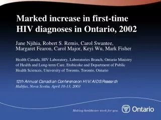 Marked increase in first-time HIV diagnoses in Ontario, 2002