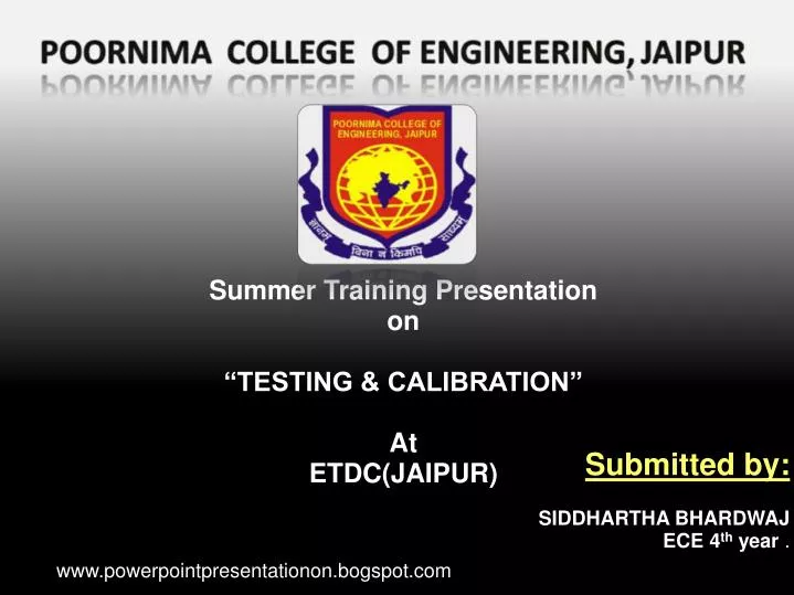 PPT - Summer Training Presentation on “TESTING & CALIBRATION” At ETDC ...