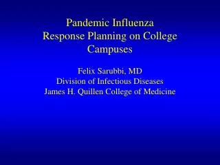 Pandemic Influenza Planning Colleges and Universities