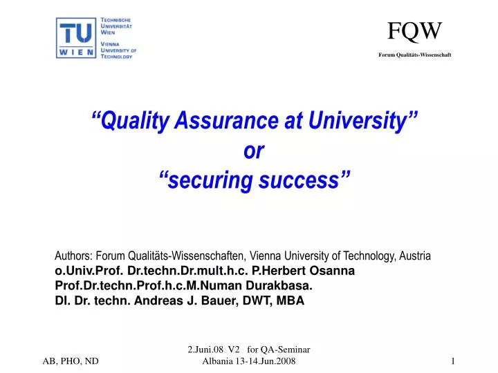 quality assurance at university or securing success