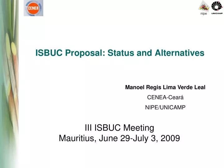 isbuc proposal status and alternatives