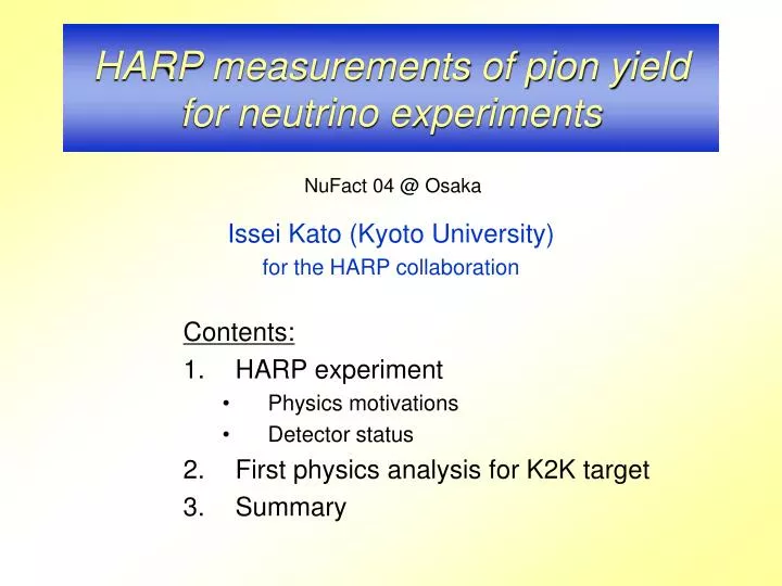 harp measurements of pion yield for neutrino experiments